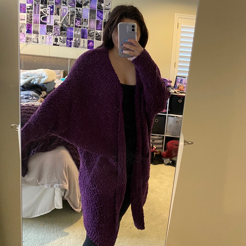 Long Purple Popcorn Cardigan